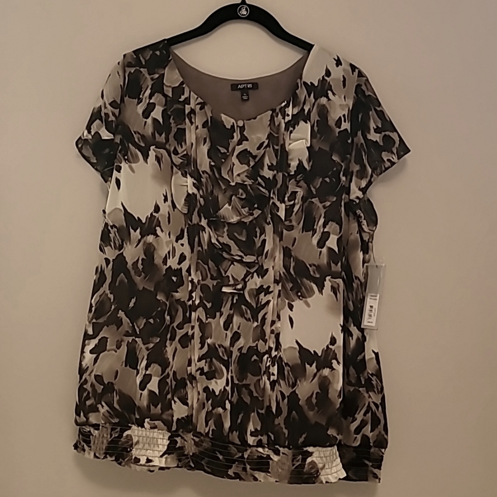 Apt 9 Ruffle Neck Bubble Hem Blouse Multi Brown XL